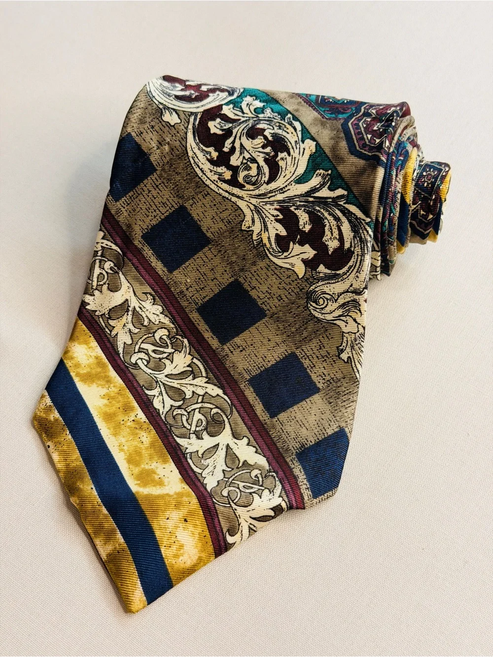 Givenchy Burgundy Navy Gold Patterned Silk Tie